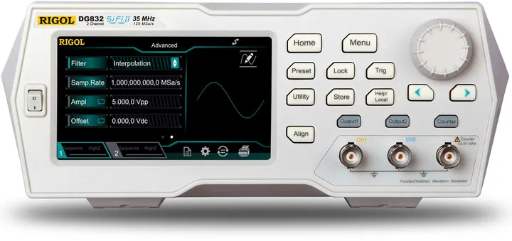 RIGOL DG822 25 MHz 2-Channel Arbitrary Waveform Generator, product view (DG800 Series shown)