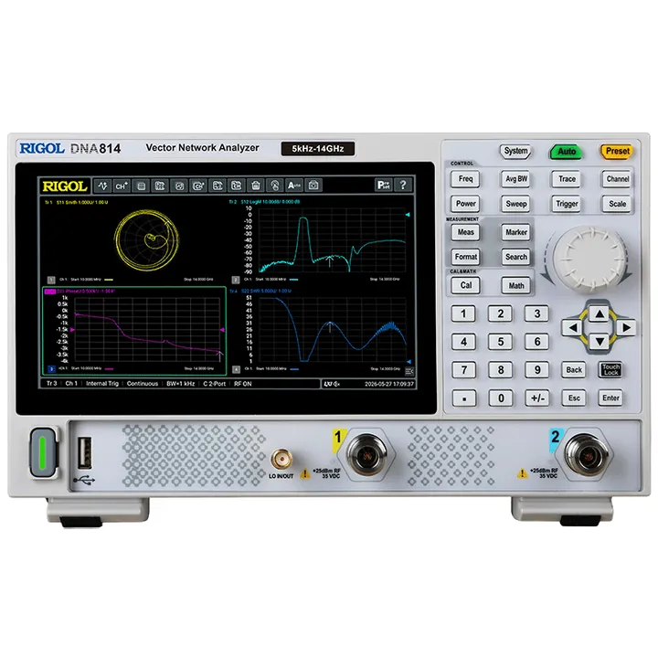 RIGOL DNA814 14 GHz 2-Port Vector Network Analyzer, front view (DNA800 Series shown)