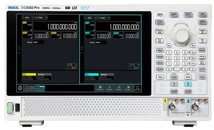 RIGOL DG5352 Pro 350 MHz 2-Channel Arbitrary Waveform Generator, front view (DG5252 Pro shown)