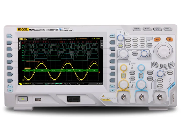 RIGOL MSO2202A-S 200 MHz 2-Channel Mixed Signal Oscilloscope, front view