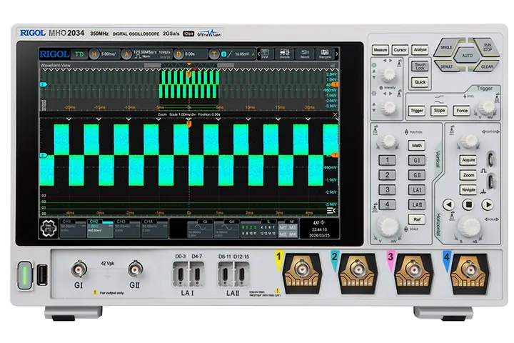 RIGOL MHO2034 350 MHz 4-Channel 12-bit Mixed Signal Oscilloscope, front view
