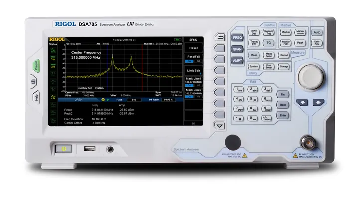 RIGOL DSA705 500 MHz Spectrum Analyzer, front view