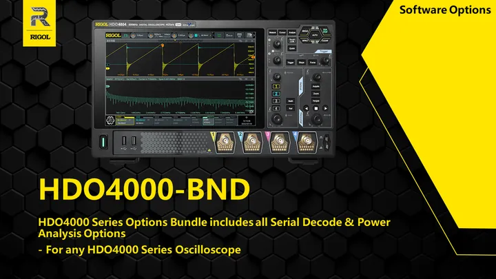RIGOL DHO4000-BND Series Options Bundle includes all Serial Decode & Power Analysis Options, front view
