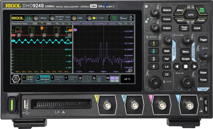 RIGOL DHO914S 125 MHz 4-Channel 12-bit Mixed Signal Oscilloscope, product view (DHO900 Series shown)