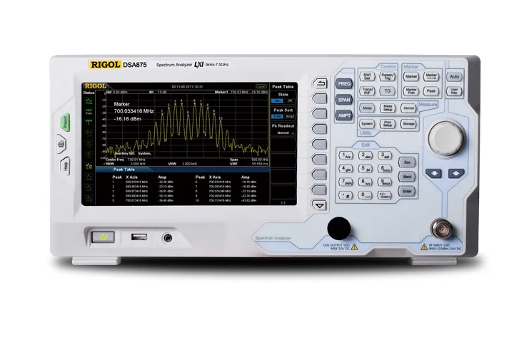 RIGOL DSA875 7.5 GHz Spectrum Analyzer, front view